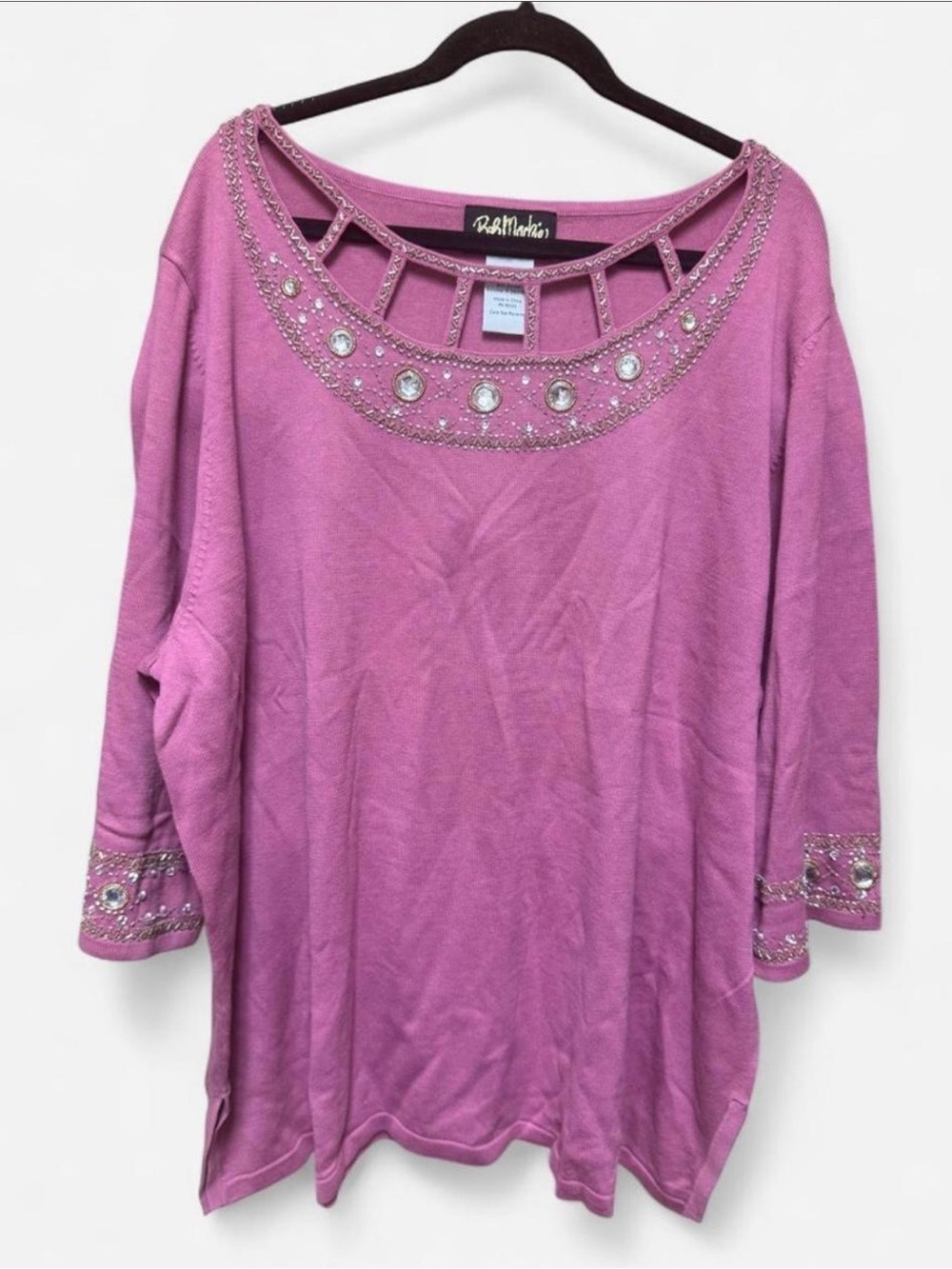 NWT Bob Mackie Wearable Art Knit Top with Bedazzled Embellishments
